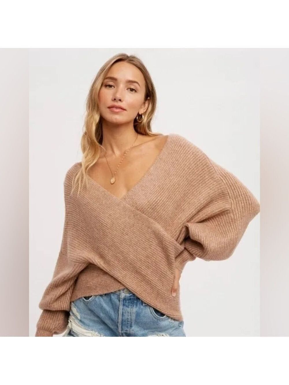CLEAR OUT!!! Crossover Ribbed Pullover- Latte